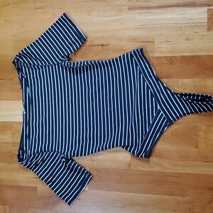 NAVY & WHITE STRIPE THONG BODYSUIT XS/S
